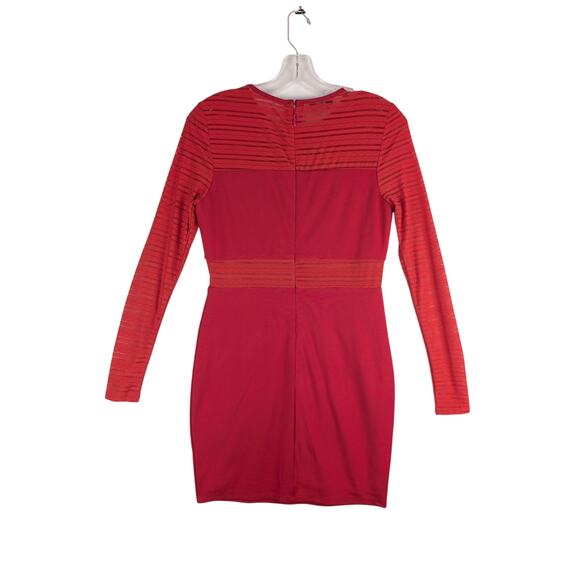 Bebe Dress Womens Small Red Striped Sheer Bodycon Long Sleeve SALT1099 NWT - Picture 2 of 8